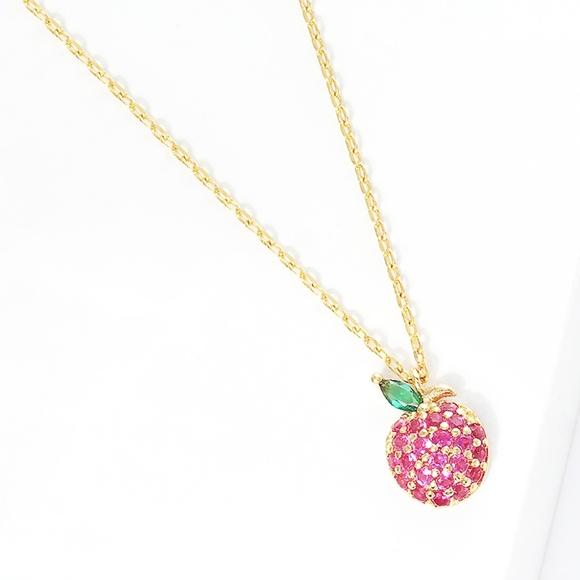 Apple Pendant Necklace Chain Gold Cubic Zirconia Crystal Statement Jewelry - Picture 2 of 4